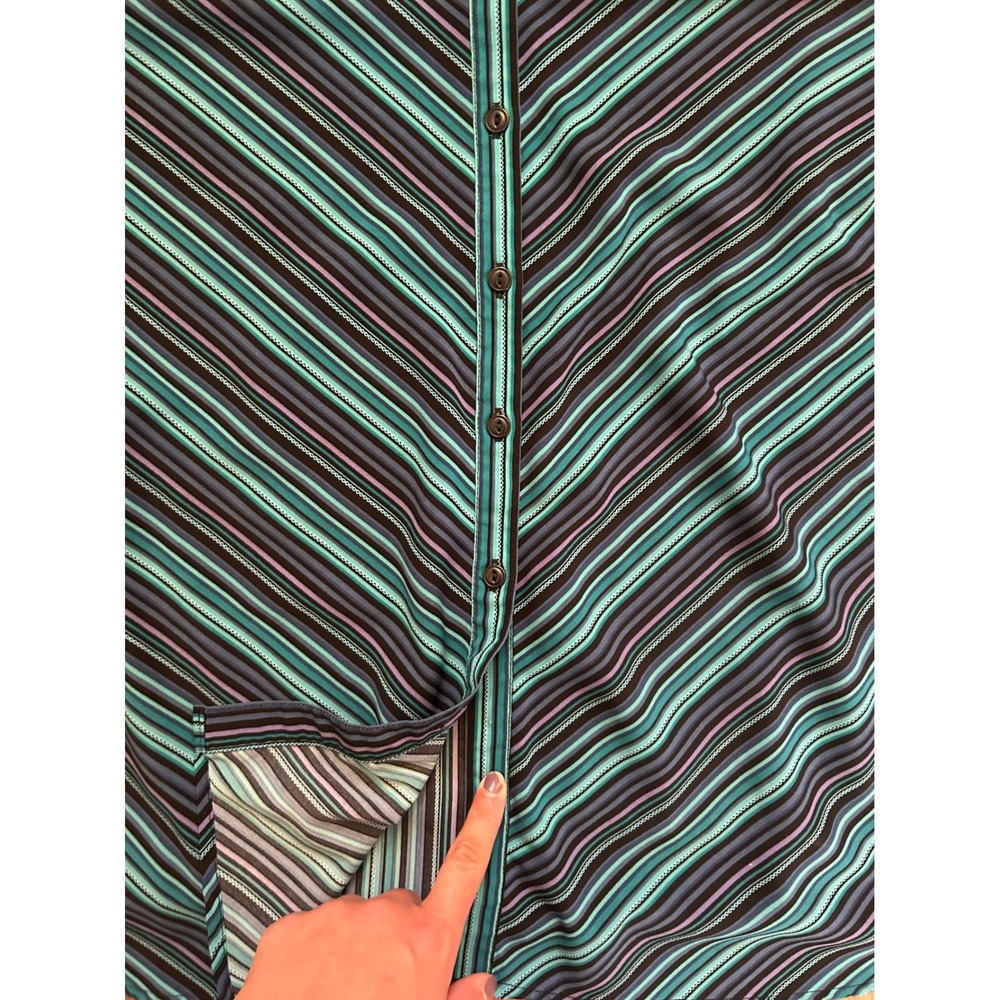 Vintage Ninety 3X Teal Blue‎ Striped Button Up Long Sleeve Blouse  preppy office - Picture 4 of 6